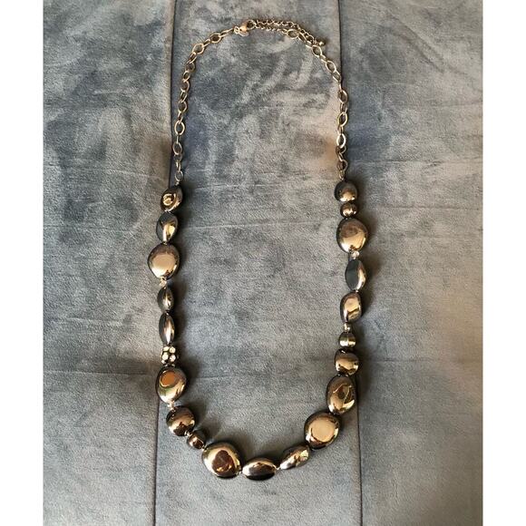 Chico's Long Gray Black Necklace w/ Rhinestones Hematite Look Dressy Modern - Picture 1 of 4